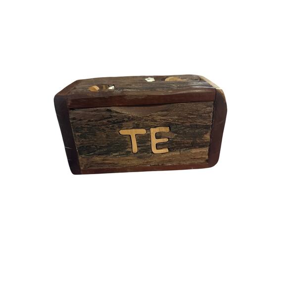 Vintage Handmade Wooden Tea Bag Te Box Brown Teak Wood 2 Slots Armadillo - Picture 2 of 9